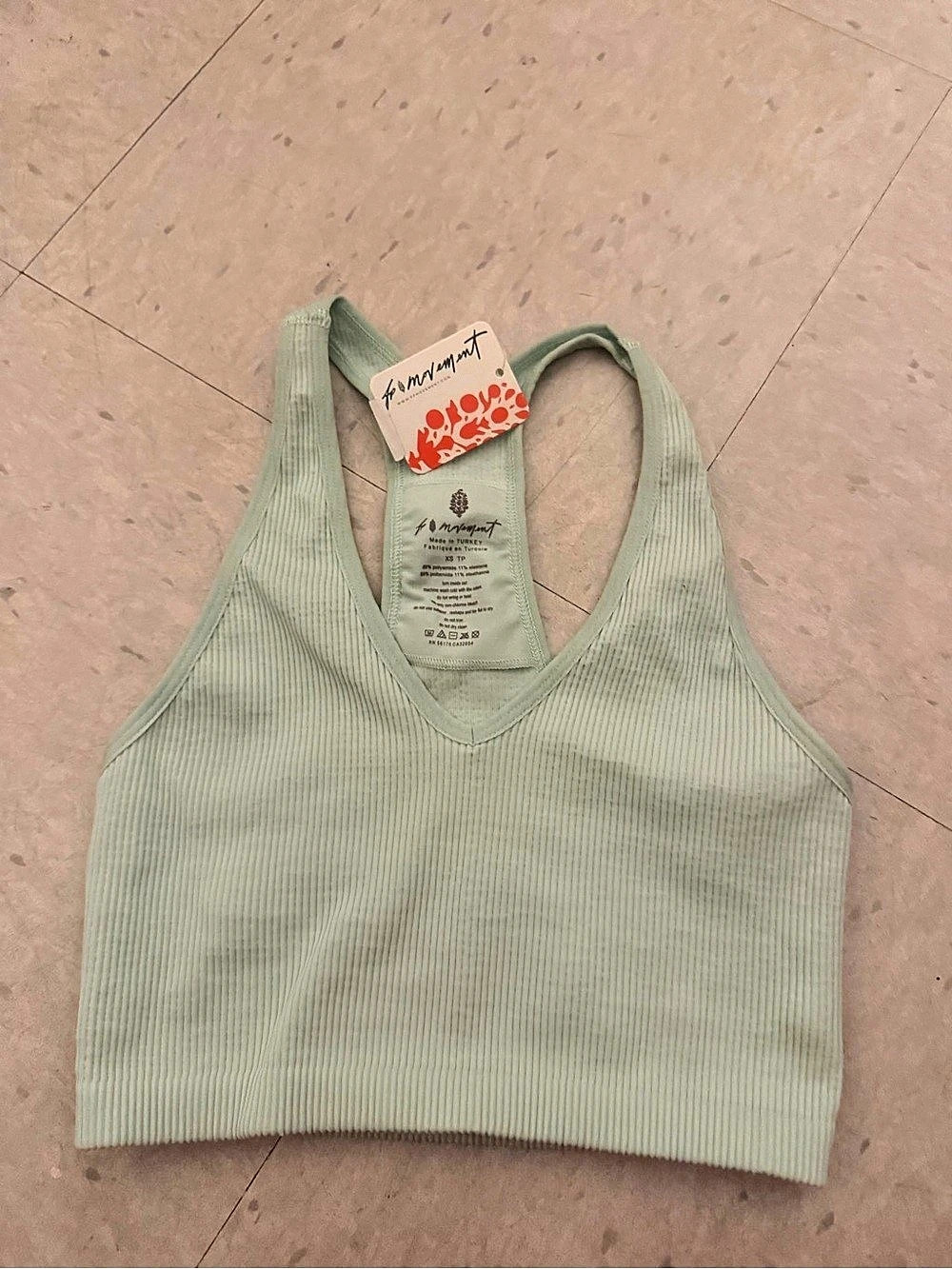 Free People Good Karma Crop Ribbed Athletic Tank Green XS